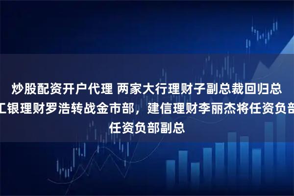 炒股配资开户代理 两家大行理财子副总裁回归总行:工银理财罗浩转战金市部,建信理财李丽杰将任资负部副总
